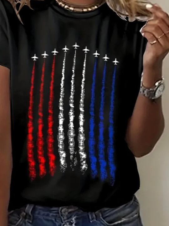 Damen Tag der Unabhängigkeit (Flagge) Kurzarm T-Shirts T-Shirt Rundhals Print Lässig Sommer T-Shirt mit Grafik Oberteile