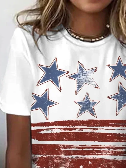 Damen Stern Kurzarm T-Shirts T-Shirt Rundhals Print Lässig Sommer T-Shirt mit Grafik Oberteile