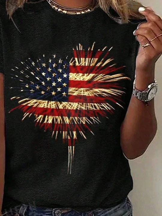 Damen Tag der Unabhängigkeit (Flagge) Kurzarm T-Shirts T-Shirt Rundhals Print Lässig Sommer T-Shirt mit Grafik Oberteile