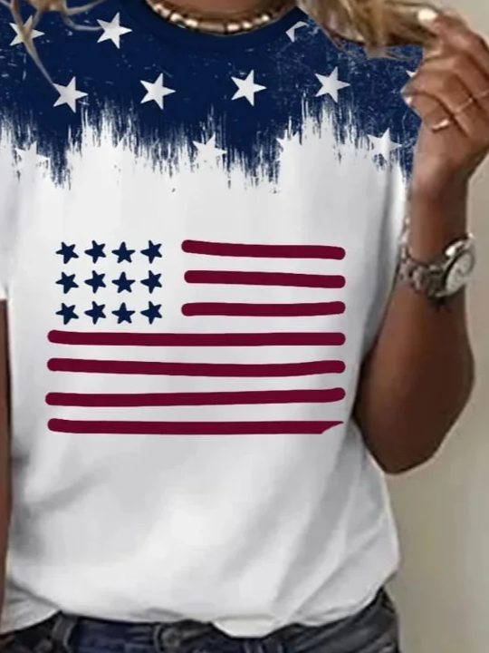 Damen Tag der Unabhängigkeit (Flagge) Kurzarm T-Shirts T-Shirt Rundhals Print Lässig Sommer T-Shirt mit Grafik Oberteile