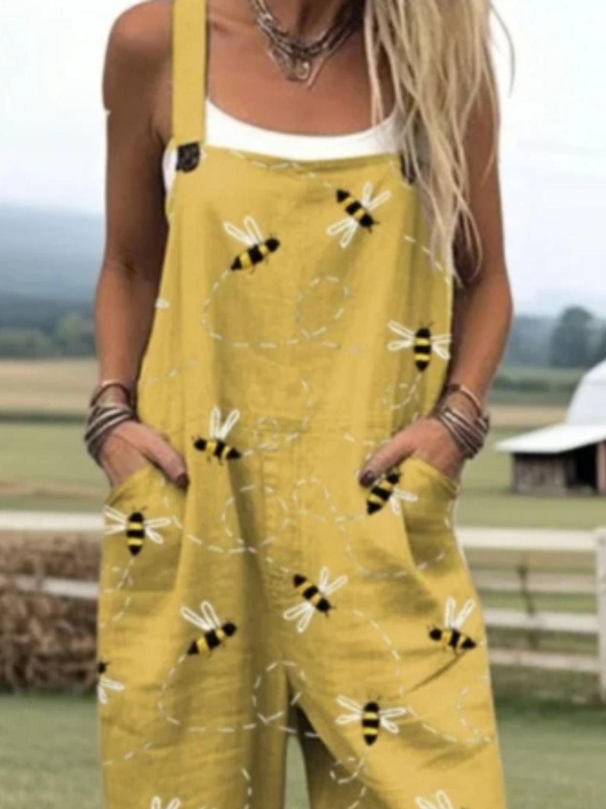 Damen Tier Karree-Ausschnitt Gallus Lässig Sommer Baumwolle Leinen Jumpsuit