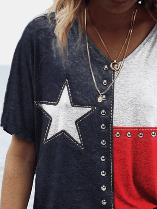 Damen Tag der Unabhängigkeit (Flagge) Kurzarm T-Shirts T-Shirt V-Ausschnitt Print Lässig Sommer T-Shirt mit Grafik Oberteile
