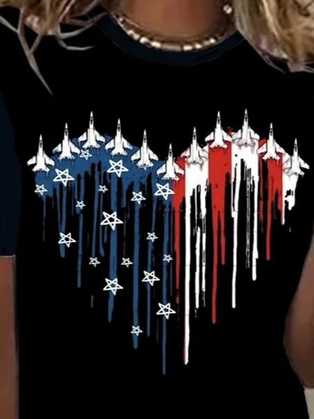 Damen Tag der Unabhängigkeit (Flagge) Kurzarm T-Shirts T-Shirt Rundhals Print Lässig Sommer T-Shirt mit Grafik Oberteile