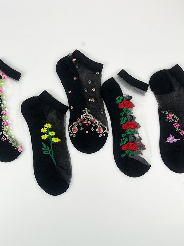 Heiß Verkauf Damen Kurz Tube Kristall Strümpfe Frühling und Sommer Dünn Bestickt Glas Seide Damen Strümpfe Im mittleren Alter und Alten Rutschfest Socken
