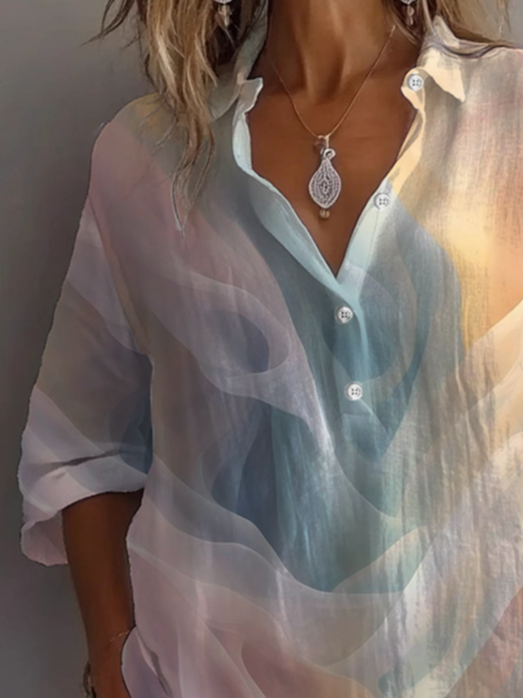 Damen Abstrakt Langarm Bluse Frühling/Herbst Print Hemdkragen Täglich Lässig Oberteile