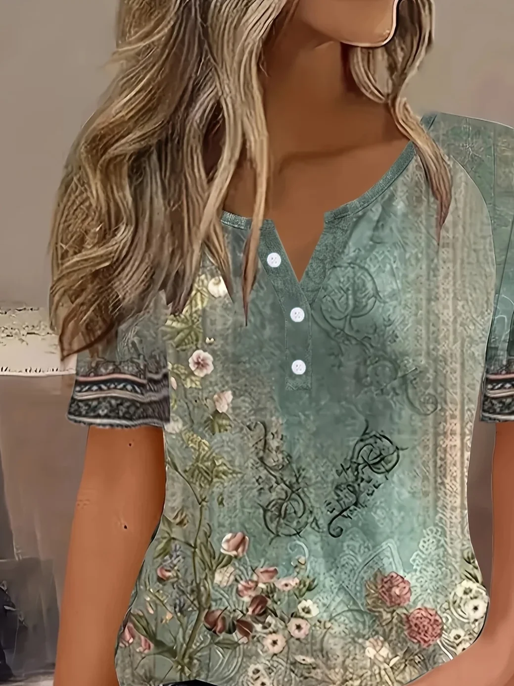 Damen Geblümt Kurzarm T-Shirts T-Shirt Rundhals Print Lässig Sommer T-Shirt mit Grafik Oberteile