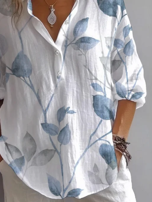 Damen Geblümt Langarm Bluse Frühling/Herbst Print Hemdkragen Täglich Lässig Oberteile