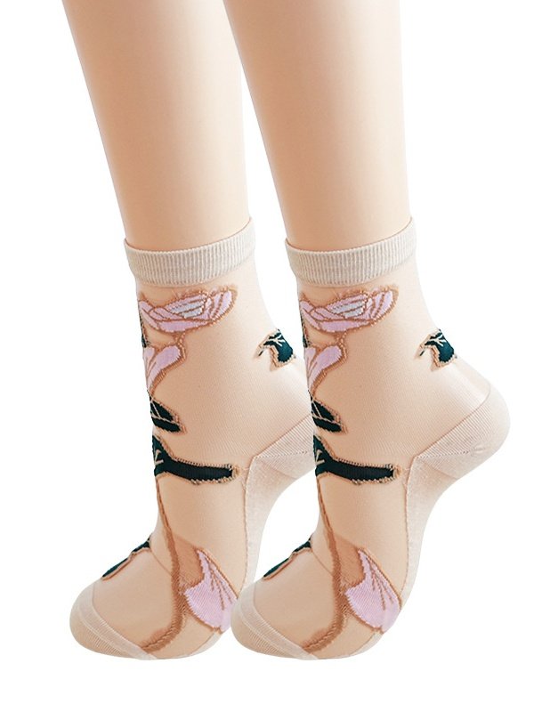 Heiß Verkauf Damen Mittel Tube Kristall Strümpfe Frühling und Sommer Dünn Blumenmuster Glas Seide Damen Socken Rutschfest Socken für Damen