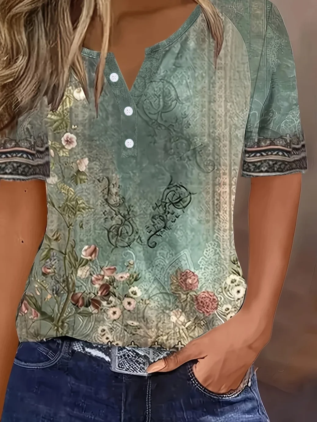 Damen Geblümt Kurzarm T-Shirts T-Shirt Rundhals Print Lässig Sommer T-Shirt mit Grafik Oberteile