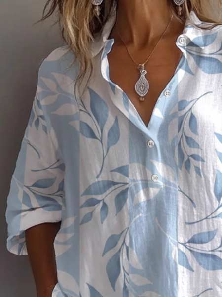 Damen Geblümt Langarm Bluse Frühling/Herbst Print Hemdkragen Täglich Lässig Oberteile