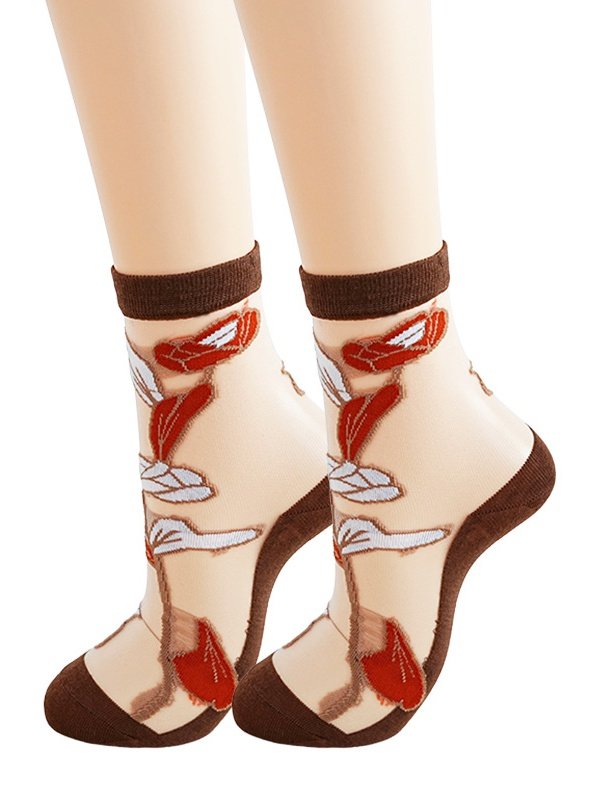 Heiß Verkauf Damen Mittel Tube Kristall Strümpfe Frühling und Sommer Dünn Blumenmuster Glas Seide Damen Socken Rutschfest Socken für Damen