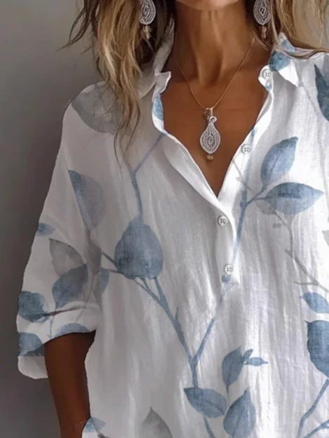 Damen Geblümt Langarm Bluse Frühling/Herbst Print Hemdkragen Täglich Lässig Oberteile