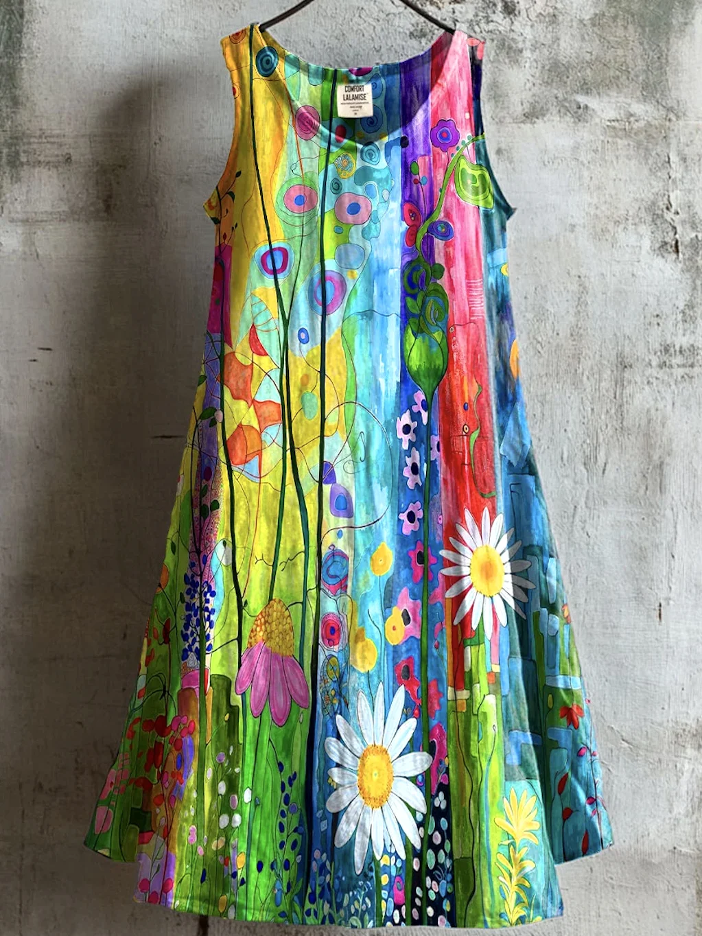Damen Geblümt Ärmellos Sommer Kleid Rundhals Täglich Lässig Midi A-Linien-Kleid