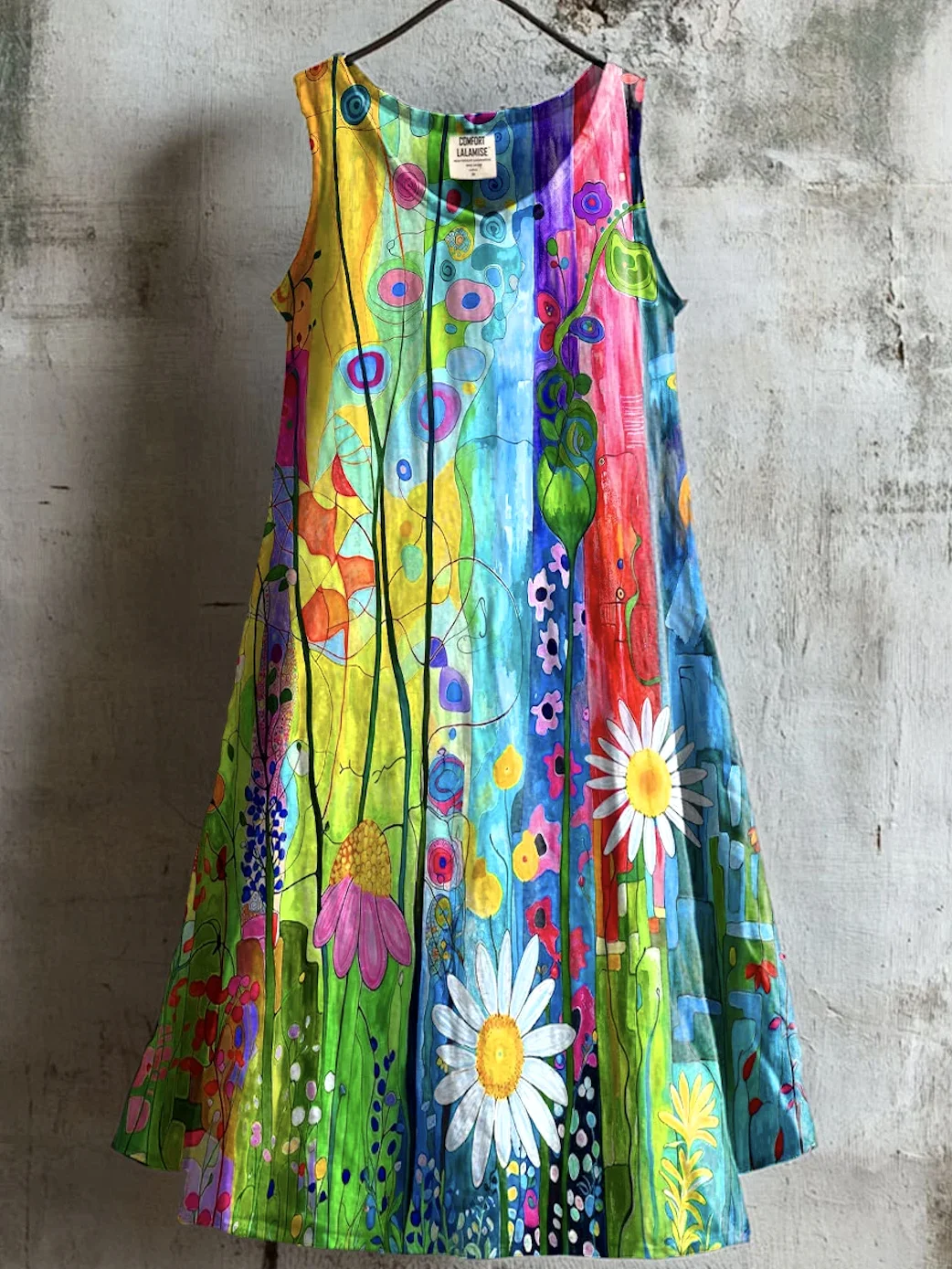 Damen Geblümt Ärmellos Sommer Kleid Rundhals Täglich Lässig Midi A-Linien-Kleid