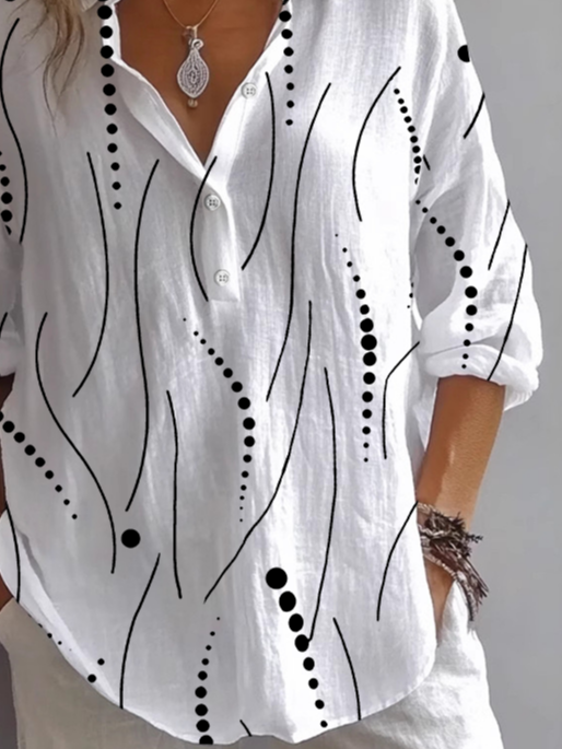 Damen Gestreift Langarm Bluse Frühling/Herbst Print Hemdkragen Täglich Lässig Oberteile