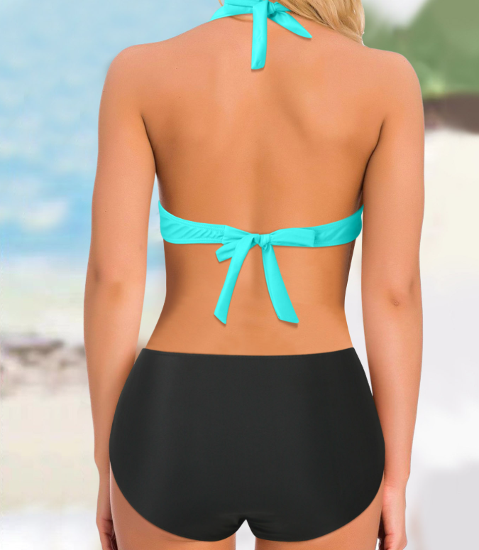 Sexy Zweiteiliges Bikini Badeanzug Damen Gestreift Pailletten Kreuz Rückenfrei Badeanzug