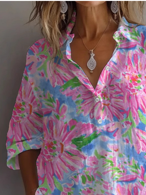 Damen Geblümt Langarm Bluse Frühling/Herbst Print Hemdkragen Täglich Lässig Oberteile
