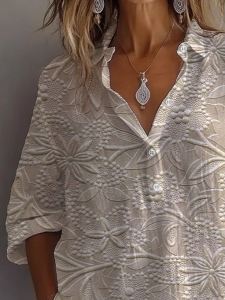 Damen Geblümt Langarm Bluse Frühling/Herbst Print Hemdkragen Täglich Lässig Oberteile