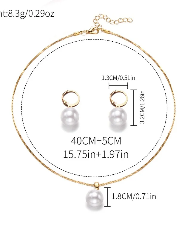 Schmuck Fashion Perle Pendant Legierung Licht Luxuriös Perle Ohrringe Ohrringe Halskette Set Zweiteiliges Halskette