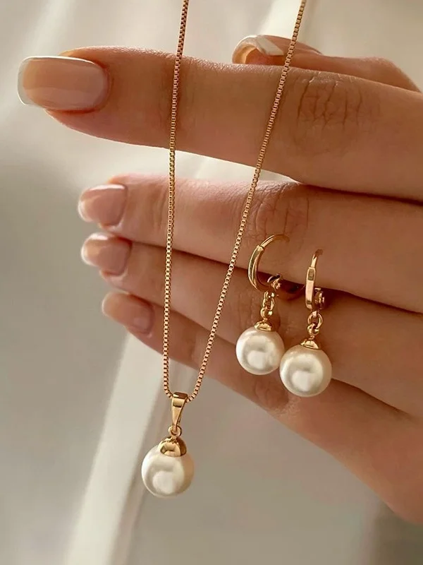 Schmuck Fashion Perle Pendant Legierung Licht Luxuriös Perle Ohrringe Ohrringe Halskette Set Zweiteiliges Halskette
