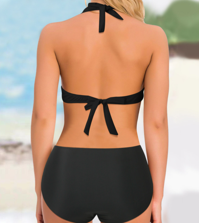 Sexy Zweiteiliges Bikini Badeanzug Damen Gestreift Pailletten Kreuz Rückenfrei Badeanzug