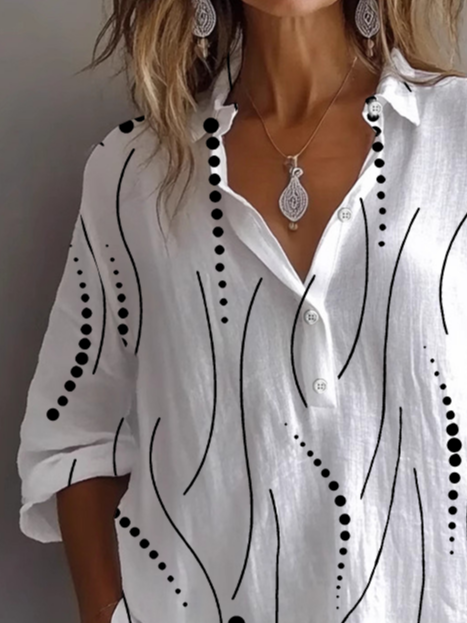 Damen Gestreift Langarm Bluse Frühling/Herbst Print Hemdkragen Täglich Lässig Oberteile