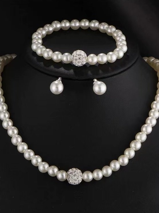 Kreativ Schmuck Nachgemachte Perle Halskette Armband Ohrringe Set drei Stücke