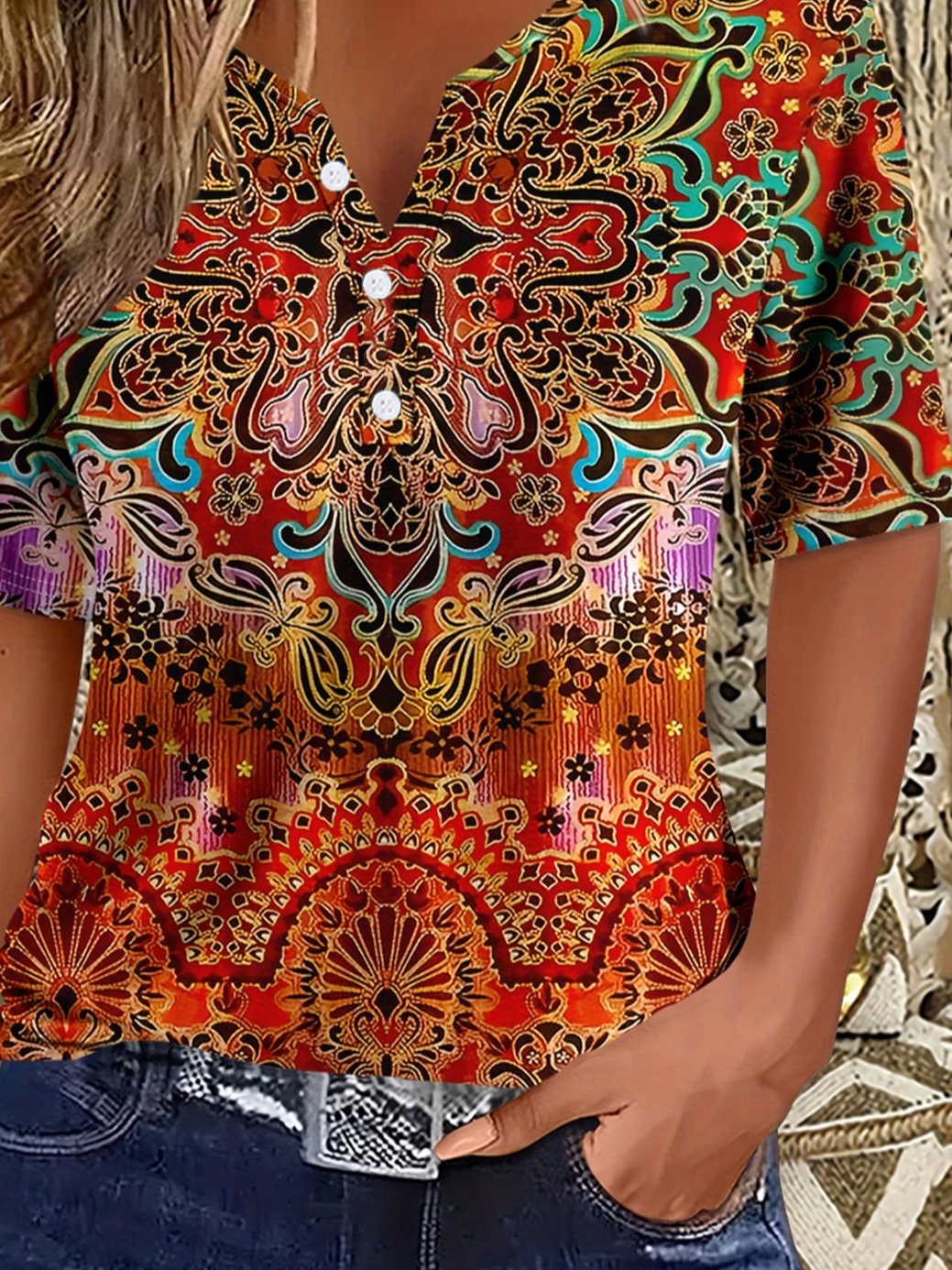 Damen Geblümt Kurzarm T-Shirts T-Shirt Rundhals Print Lässig Sommer T-Shirt mit Grafik Oberteile