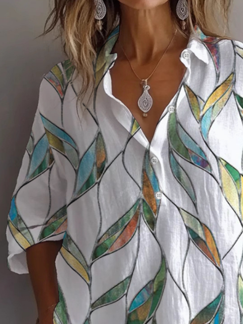 Damen Geblümt Langarm Bluse Frühling/Herbst Print Hemdkragen Täglich Lässig Oberteile