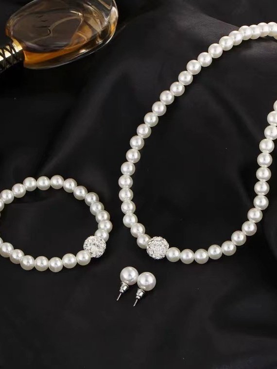 Kreativ Schmuck Nachgemachte Perle Halskette Armband Ohrringe Set drei Stücke