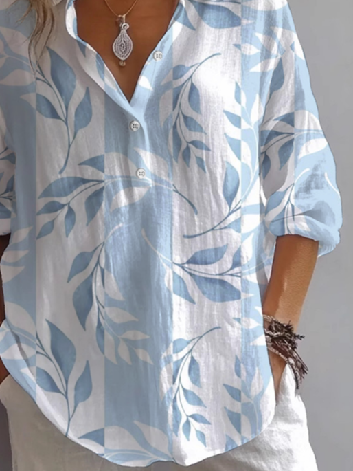 Damen Geblümt Langarm Bluse Frühling/Herbst Print Hemdkragen Täglich Lässig Oberteile