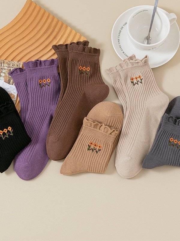 Neu rein Baumwolle japanisch Retro Literarisch Blume Mittlerer Tube Damen Socken Schweißabsorbierend Atmungsaktiv Bestickt Blume Socken