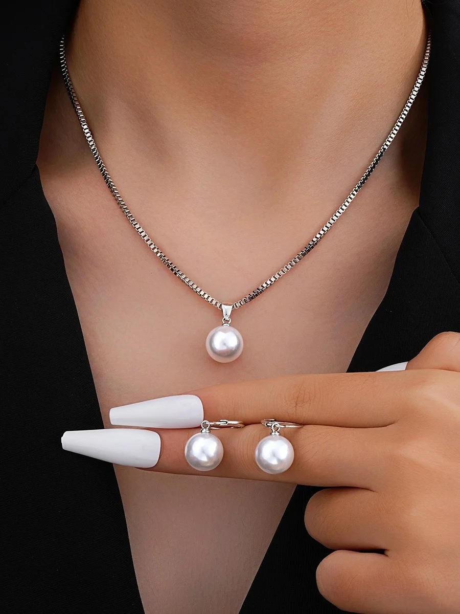 Schmuck Fashion Perle Pendant Legierung Licht Luxuriös Perle Ohrringe Ohrringe Halskette Set Zweiteiliges Halskette