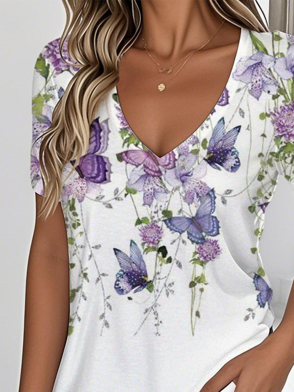 Damen Geblümt Kurzarm T-Shirts T-Shirt V-Ausschnitt Lässig Sommer Oberteile