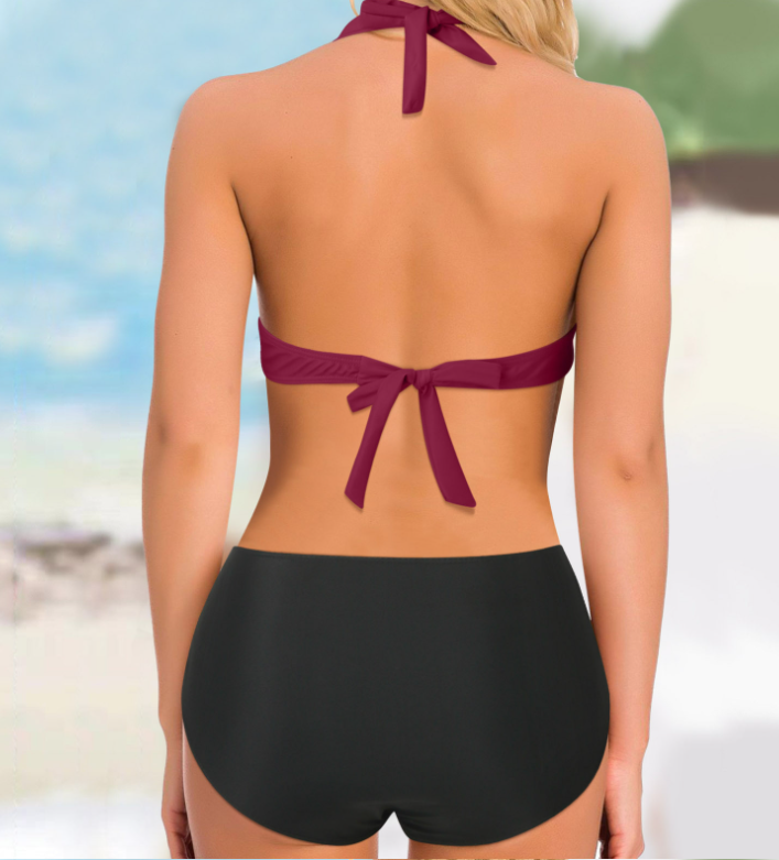 Sexy Zweiteiliges Bikini Badeanzug Damen Gestreift Pailletten Kreuz Rückenfrei Badeanzug