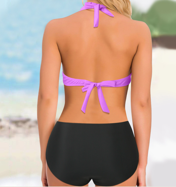 Sexy Zweiteiliges Bikini Badeanzug Damen Gestreift Pailletten Kreuz Rückenfrei Badeanzug