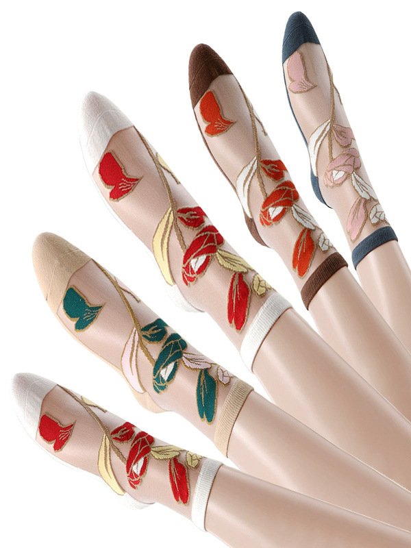 Heiß Verkauf Damen Mittel Tube Kristall Strümpfe Frühling und Sommer Dünn Blumenmuster Glas Seide Damen Socken Rutschfest Socken für Damen