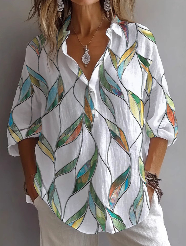 Damen Geblümt Langarm Bluse Frühling/Herbst Print Hemdkragen Täglich Lässig Oberteile