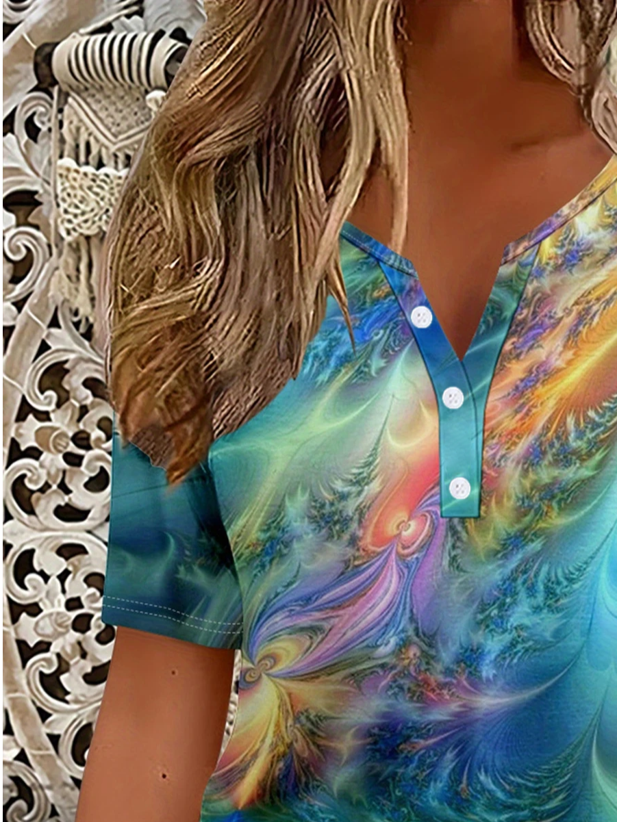 Damen Abstrakt Kurzarm T-Shirts T-Shirt Rundhals Print Lässig Sommer T-Shirt mit Grafik Oberteile