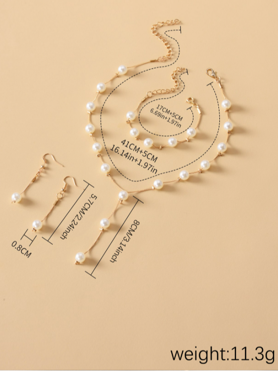 Schmuck Fashion Perle Pendant Legierung Licht Luxuriös Perle Ohrringe Armband Ohrringe Halskette Dreiteilig Halskette