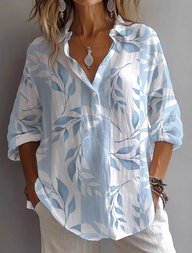 Damen Geblümt Langarm Bluse Frühling/Herbst Print Hemdkragen Täglich Lässig Oberteile