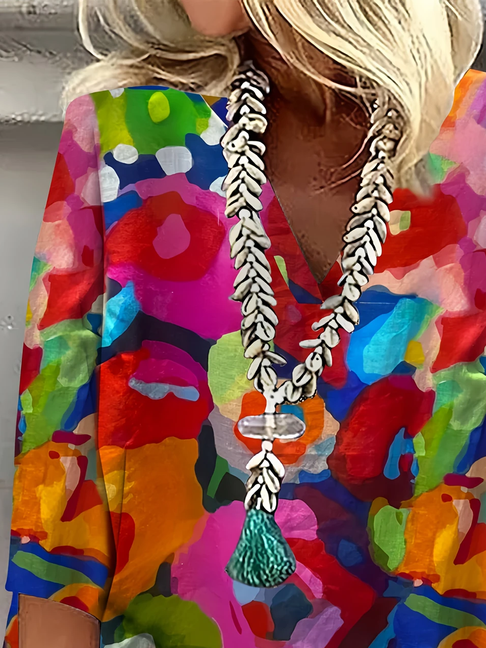 Damen Abstrakt Dreiviertelärmel Bluse Frühling/Herbst Print V-Ausschnitt Täglich Lässig Oberteile