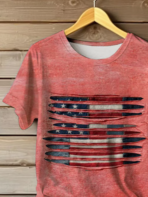 Damen Tag der Unabhängigkeit (Flagge) Kurzarm T-Shirts T-Shirt Rundhals Print Lässig Sommer T-Shirt mit Grafik Oberteile
