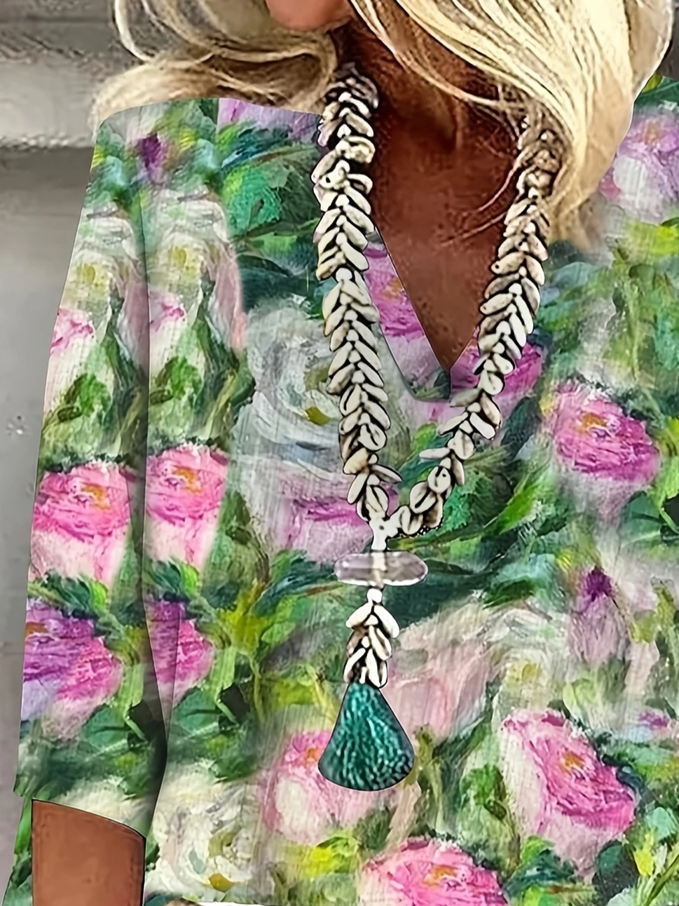 Damen Geblümt Dreiviertelärmel Bluse Frühling/Herbst Print V-Ausschnitt Täglich Lässig Oberteile