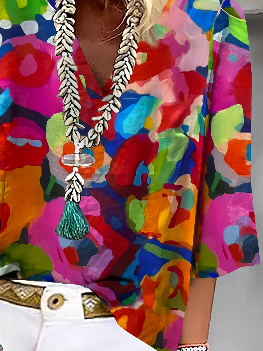 Damen Abstrakt Dreiviertelärmel Bluse Frühling/Herbst Print V-Ausschnitt Täglich Lässig Oberteile
