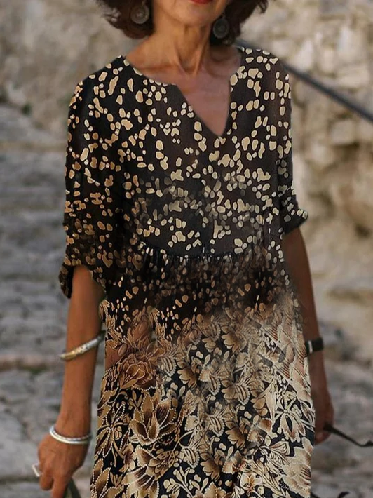 Damen Geblümt Halbarm Sommer Print Kleid V-Ausschnitt Täglich Lässig Mini Etuikleid H-Linie Kleid