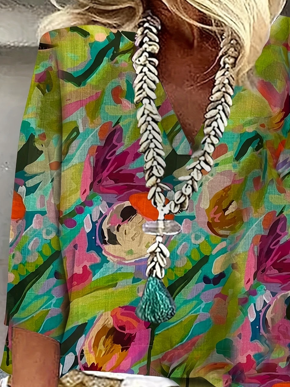 Damen Geblümt Dreiviertelärmel Bluse Frühling/Herbst Print V-Ausschnitt Täglich Lässig Oberteile