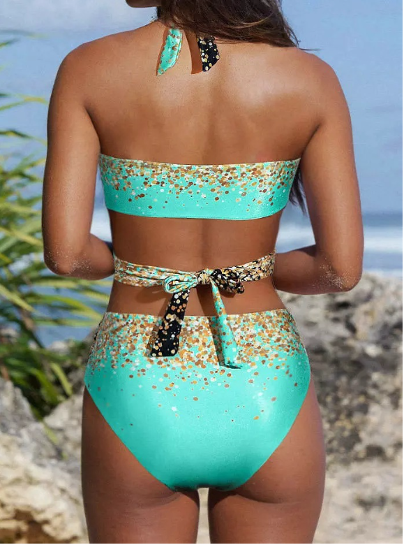 Böhmisch Glitzernd Farbblock Sexy Damen Badeanzug Kreuz Leopard Paillette Farbverlauf Bikini