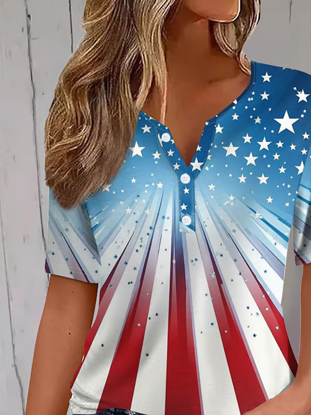 Damen Tag der Unabhängigkeit (Flagge) Kurzarm T-Shirts T-Shirt Rundhals Print Lässig Sommer T-Shirt mit Grafik Oberteile