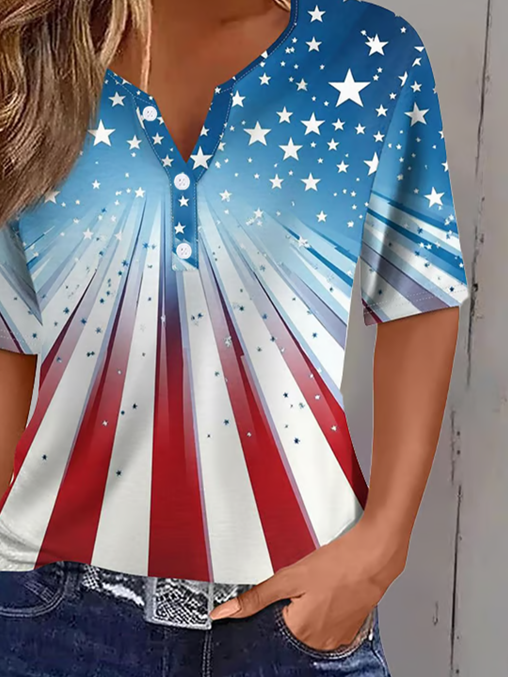 Damen Tag der Unabhängigkeit (Flagge) Kurzarm T-Shirts T-Shirt Rundhals Print Lässig Sommer T-Shirt mit Grafik Oberteile